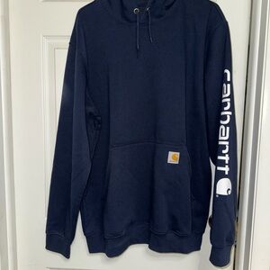 Carhartt Women's Dark Blue Hoodie with Logo Sleeve